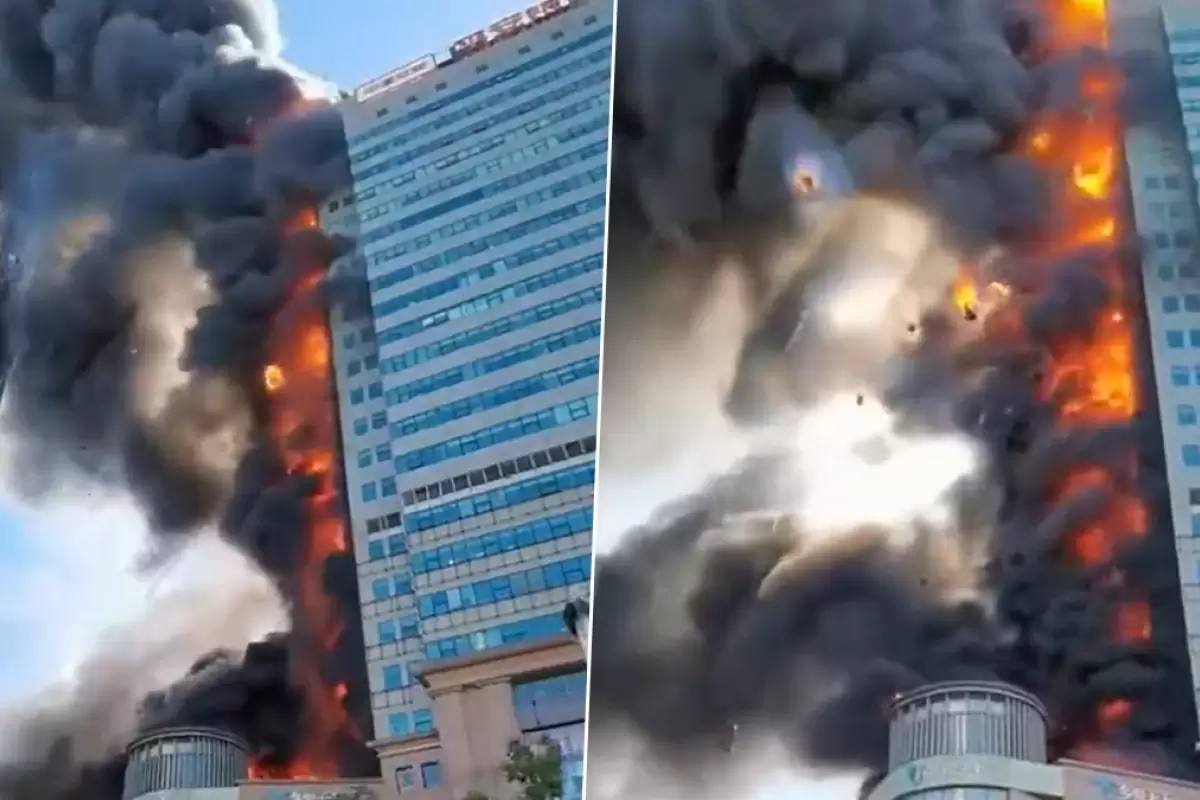 (ویدئو) برج ۲۷ طبقه در تیانجین چین آتش گرفت