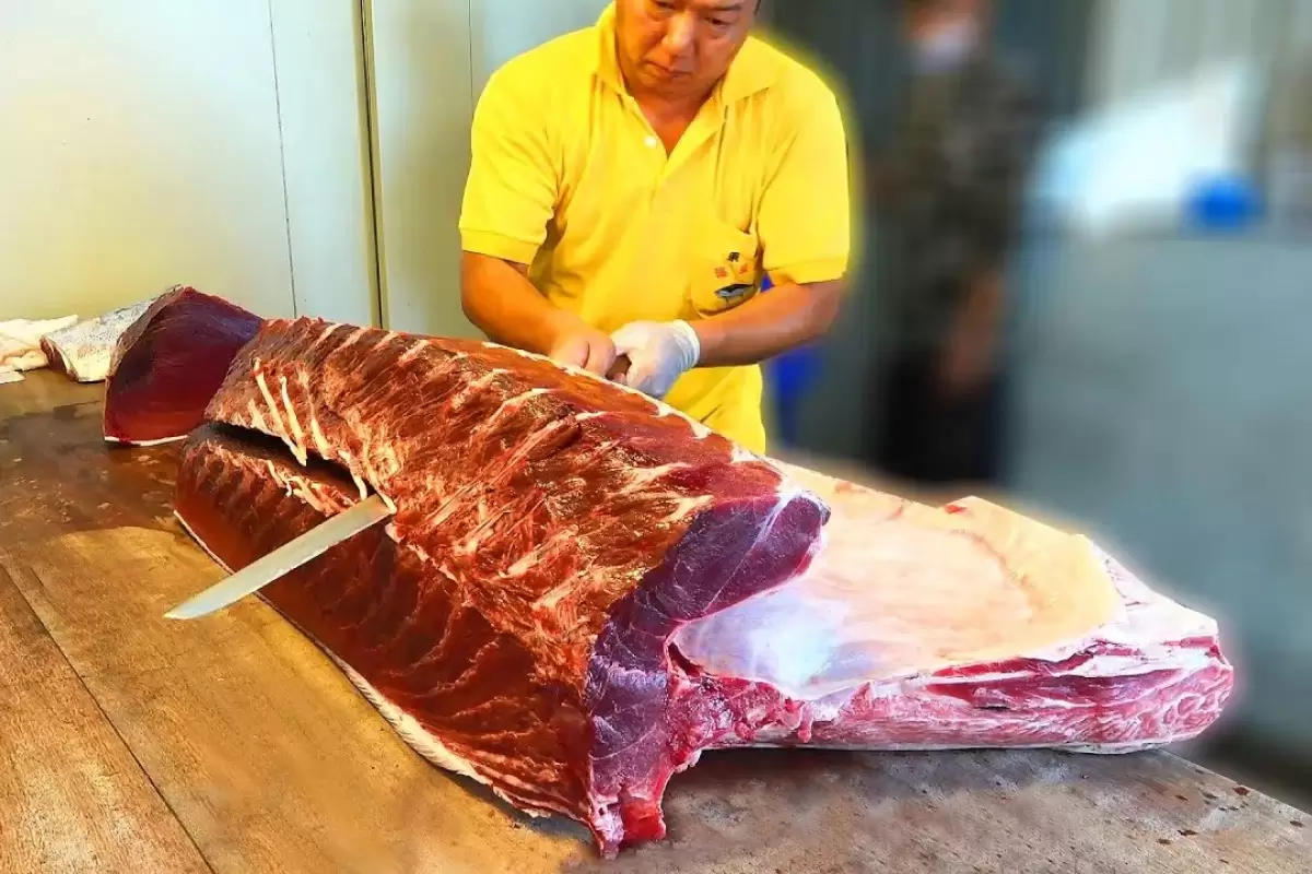 (ویدئو) مهارت خیره کننده این استاد تایوانی در برش زدن ماهی تن 351 کیلوگرمی!