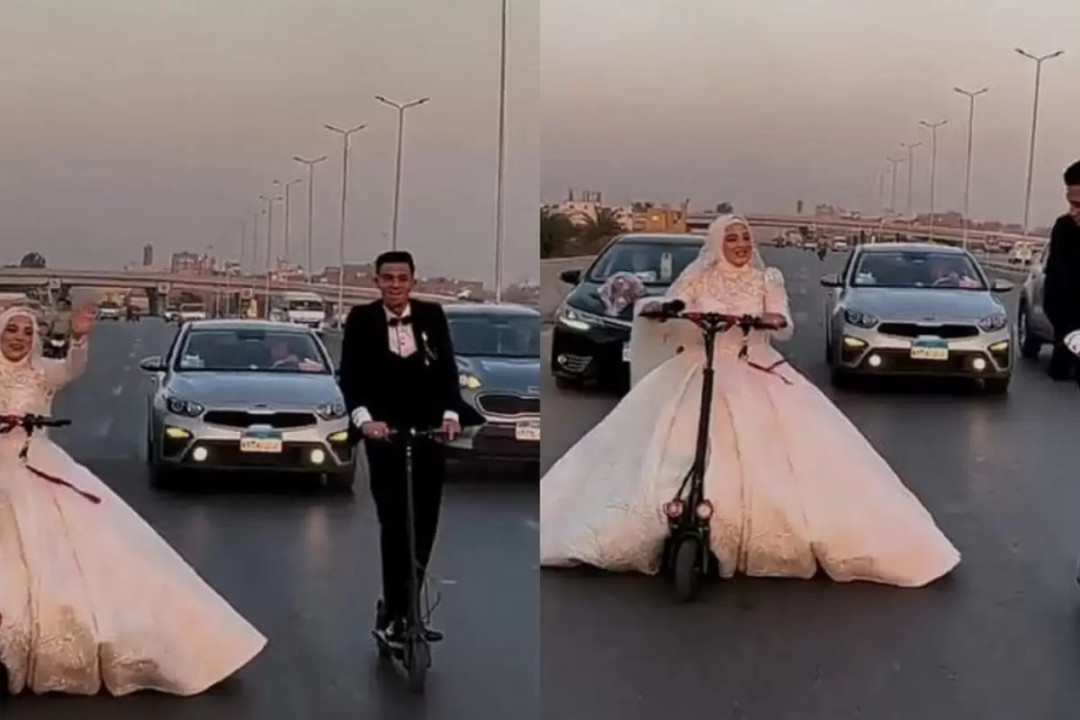 (ویدئو) عروس و داماد به جای خودرو، اسکوتر سوار شدند