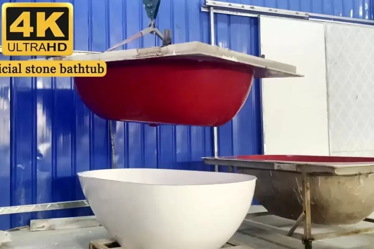 (ویدئو) فرآیند ساخت وان حمام از سنگ مصنوعی ۵۰۰ کیلوگرمی