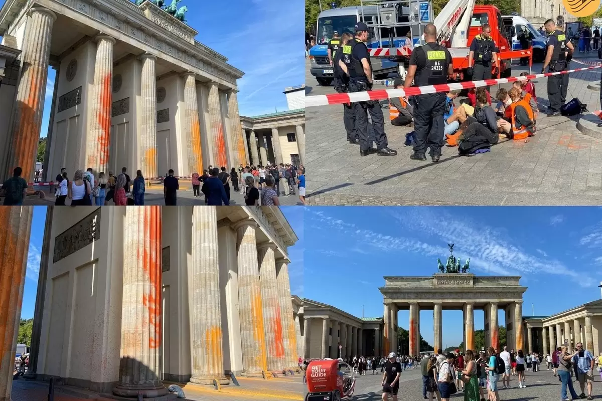 (ویدئو) رنگ‌پاشی فعالان محیط زیستی به روی دروازه تاریخی براندنبورگ