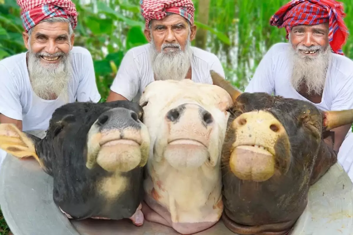 (ویدئو) طبخ جالب و دیدنی سه کله پاچه غول پیکر گاو توسط این پدربزرگ هندی