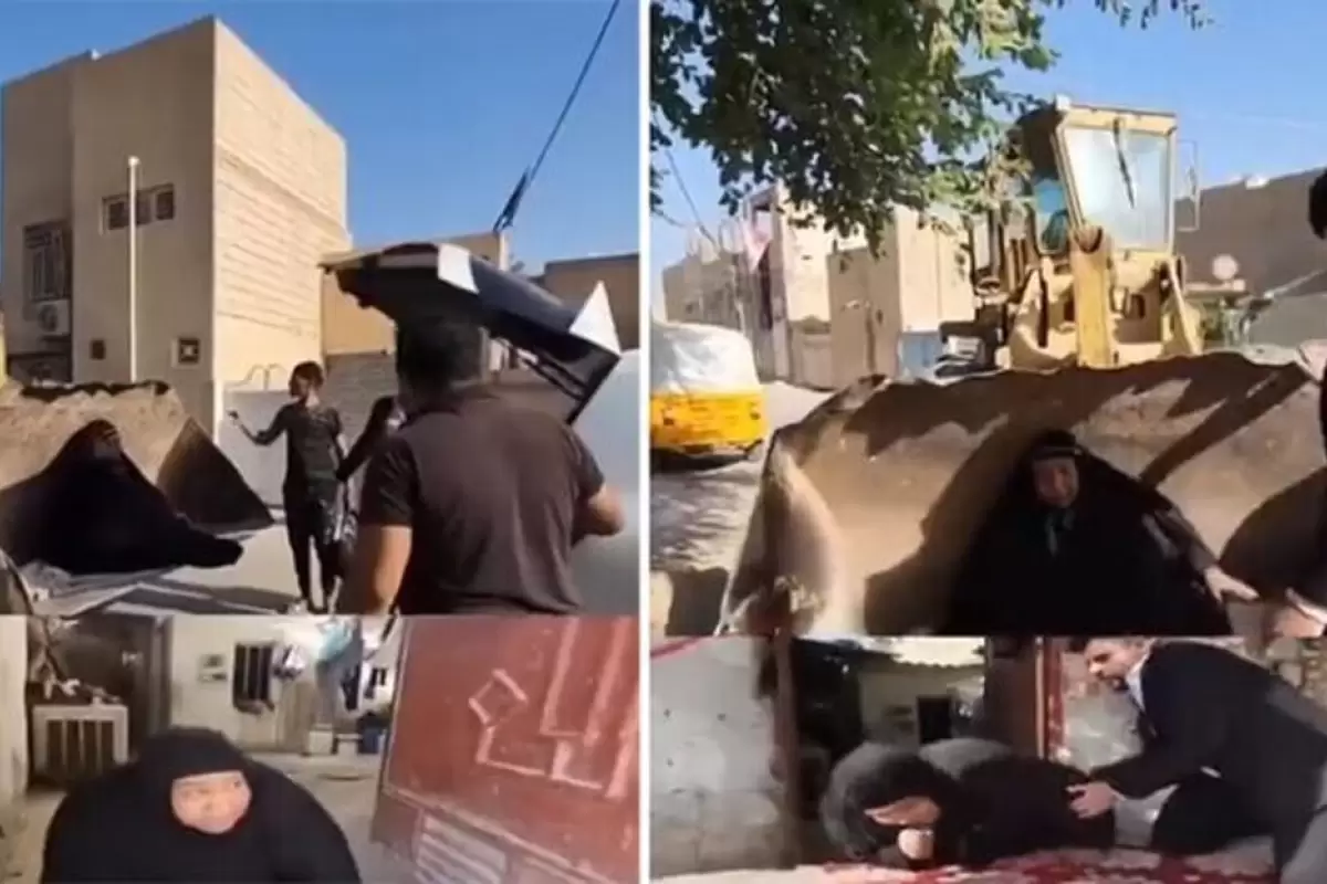 (ویدئو) جابجایی یک زن چاق عراقی با لودر