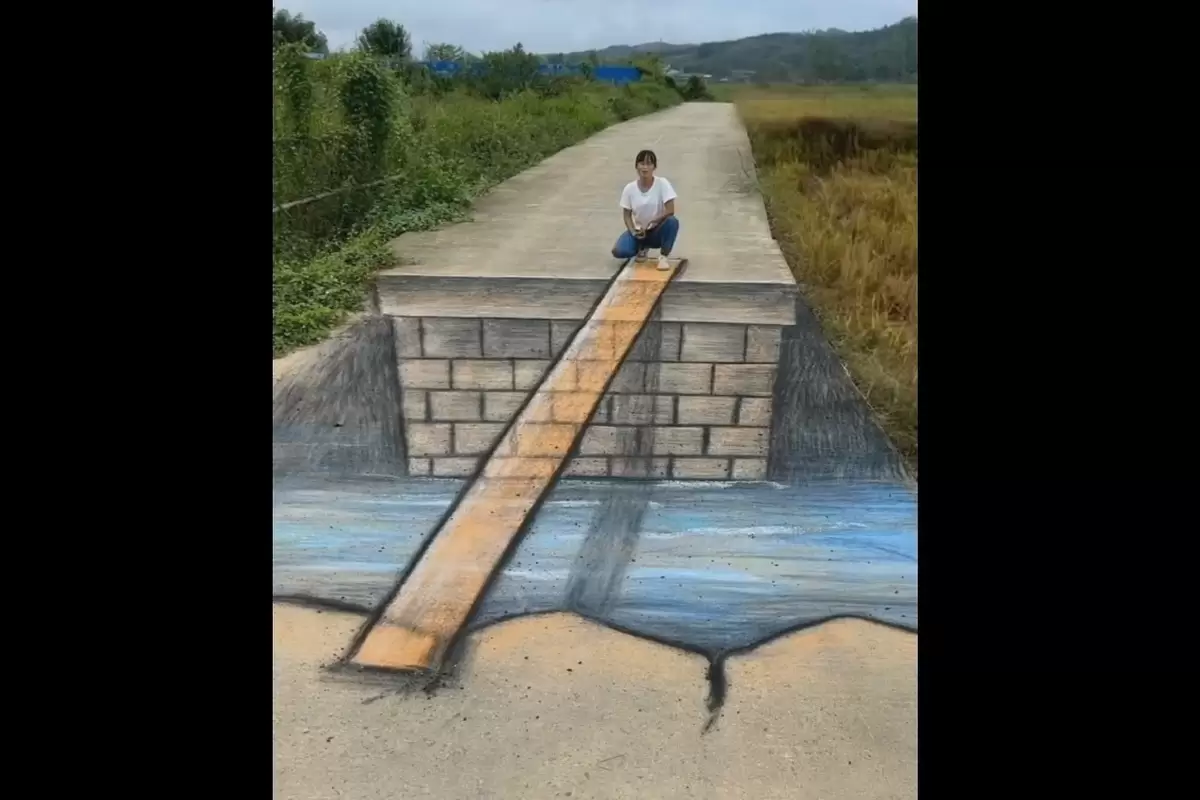 (ویدئو) نقاشی سه بعدی کف جاده که حتی حیوانات هم به اشتباه می‌اندازد