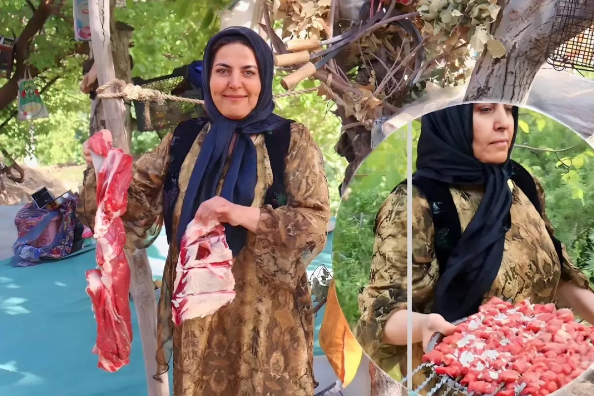 (ویدئو) زندگی روستایی؛ کباب کردن گوشت گاو به سبک بانوی کردستانی