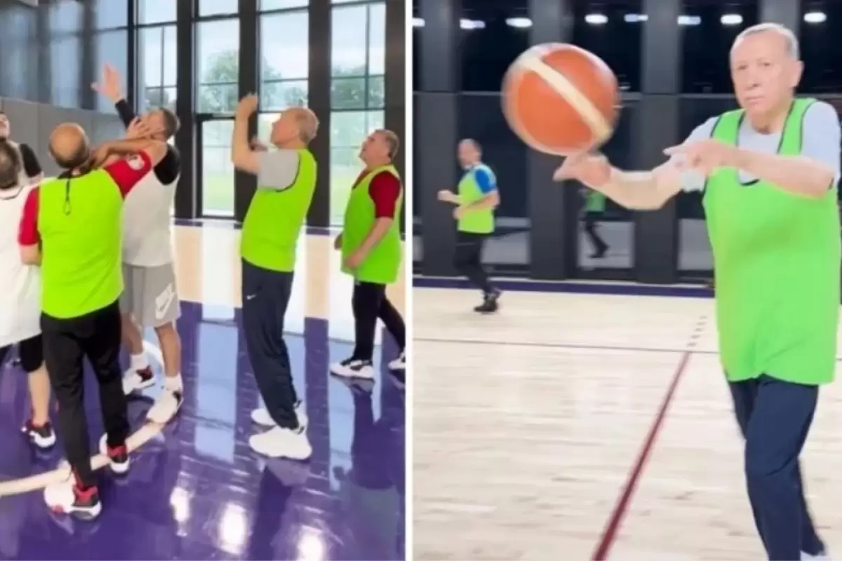 (ویدئو) اردوغان با همکارانش بسکتبال بازی کرد