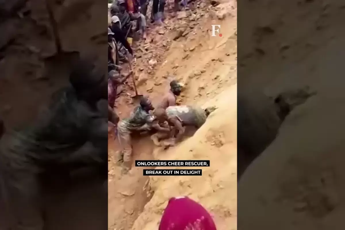 (ویدئو) لحظه بیرون کشیدن معجزه آسای معدنچیان از معدن طلای فروریخته کنگو