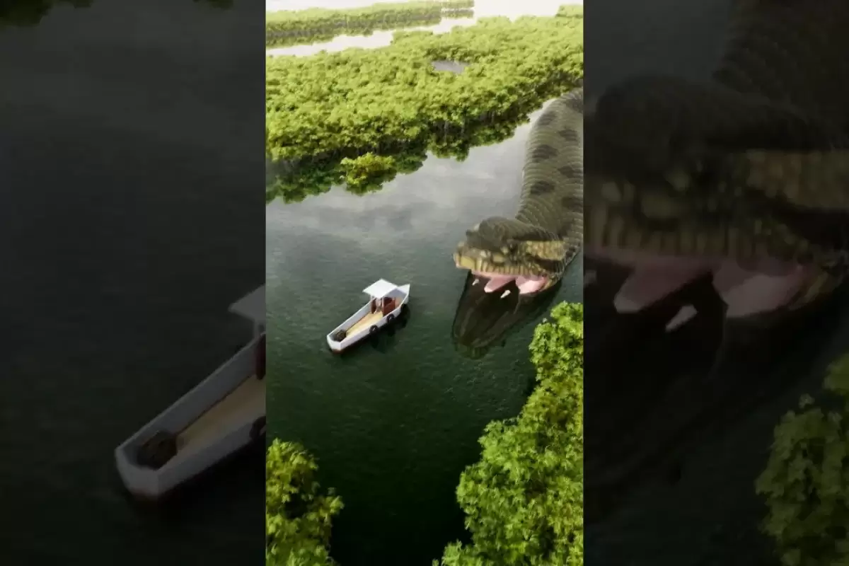 (ویدئو) جعلی‌ترین ویدئوی تاریخ؛ بلعیدن قایق توسط مار آناکوندای 160 تنی و 420 متری