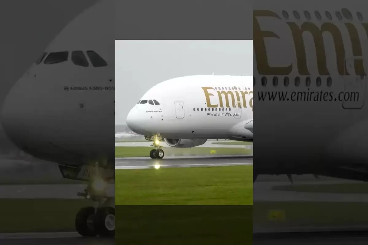 (ویدئو) تیک آف شکوهمند ایرباس A380 بزرگترین هواپیمای جهان در هوای بارانی