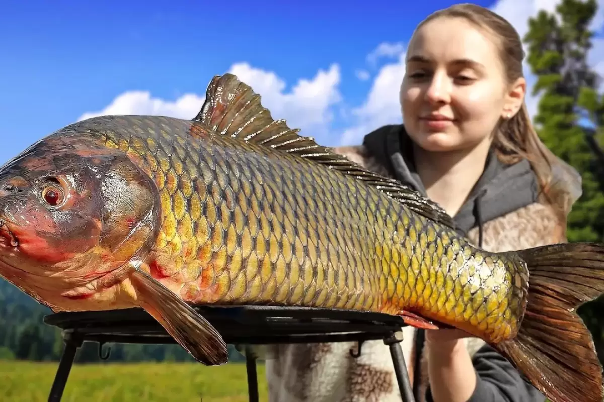 (ویدئو) پخت یک غذای جالب با ماهی، سیب زمینی، پیاز و هویج توسط دختر جوان روستایی اوکراینی