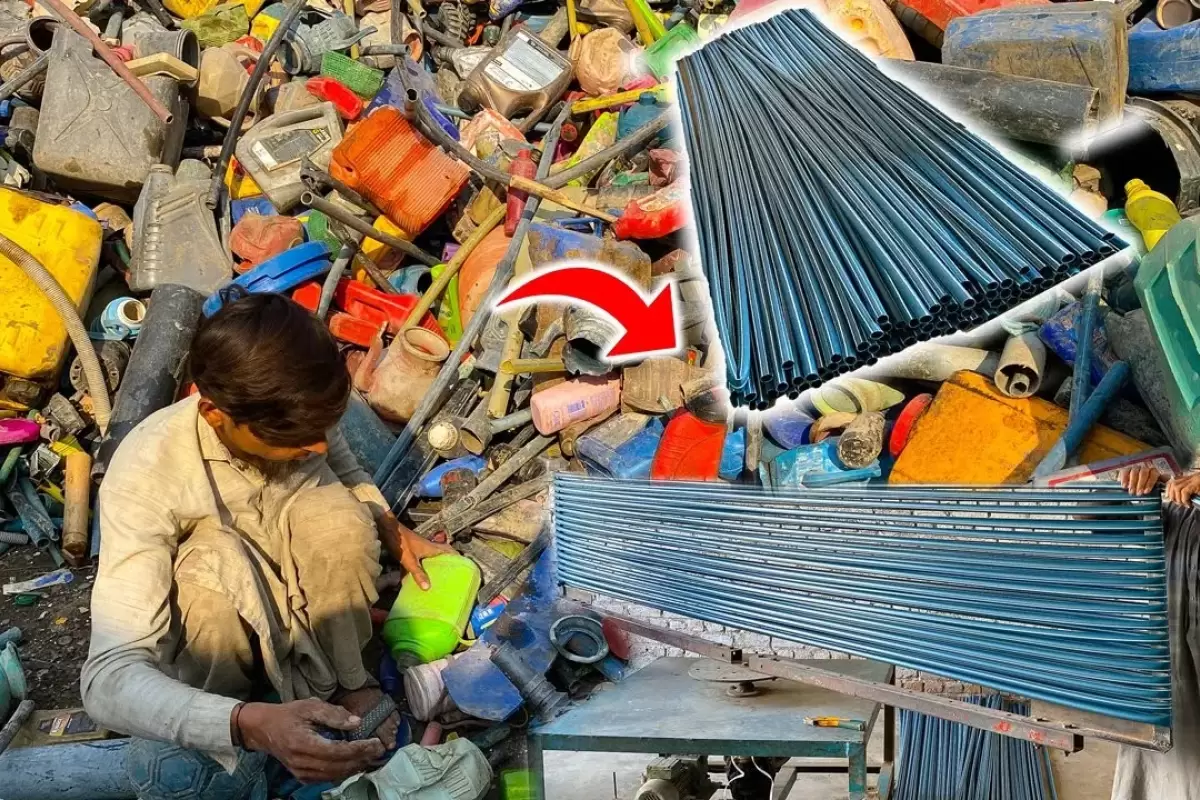 (ویدئو) فرآیند دیدنی تبدیل زباله های پلاستیکی به لوله PVC در پاکستان