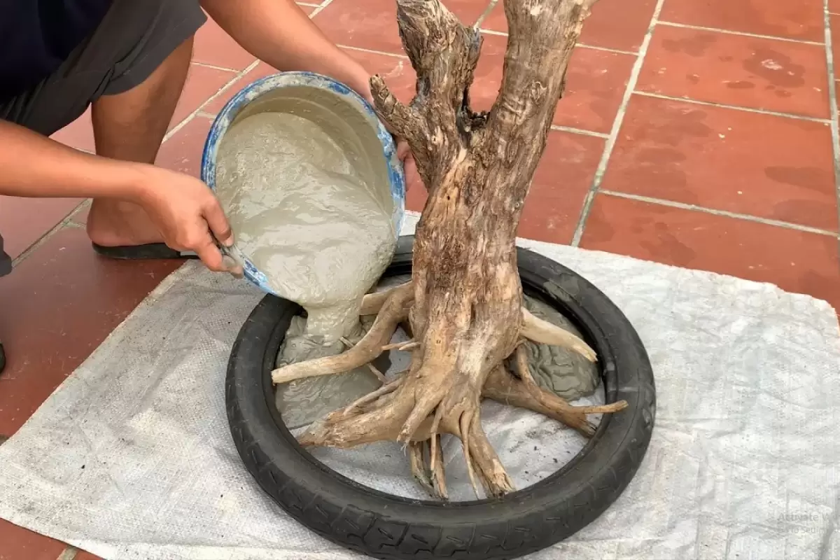 (ویدئو) با تنه درخت و سیمان این گلدان شگفت انگیز را در خانه بسازید