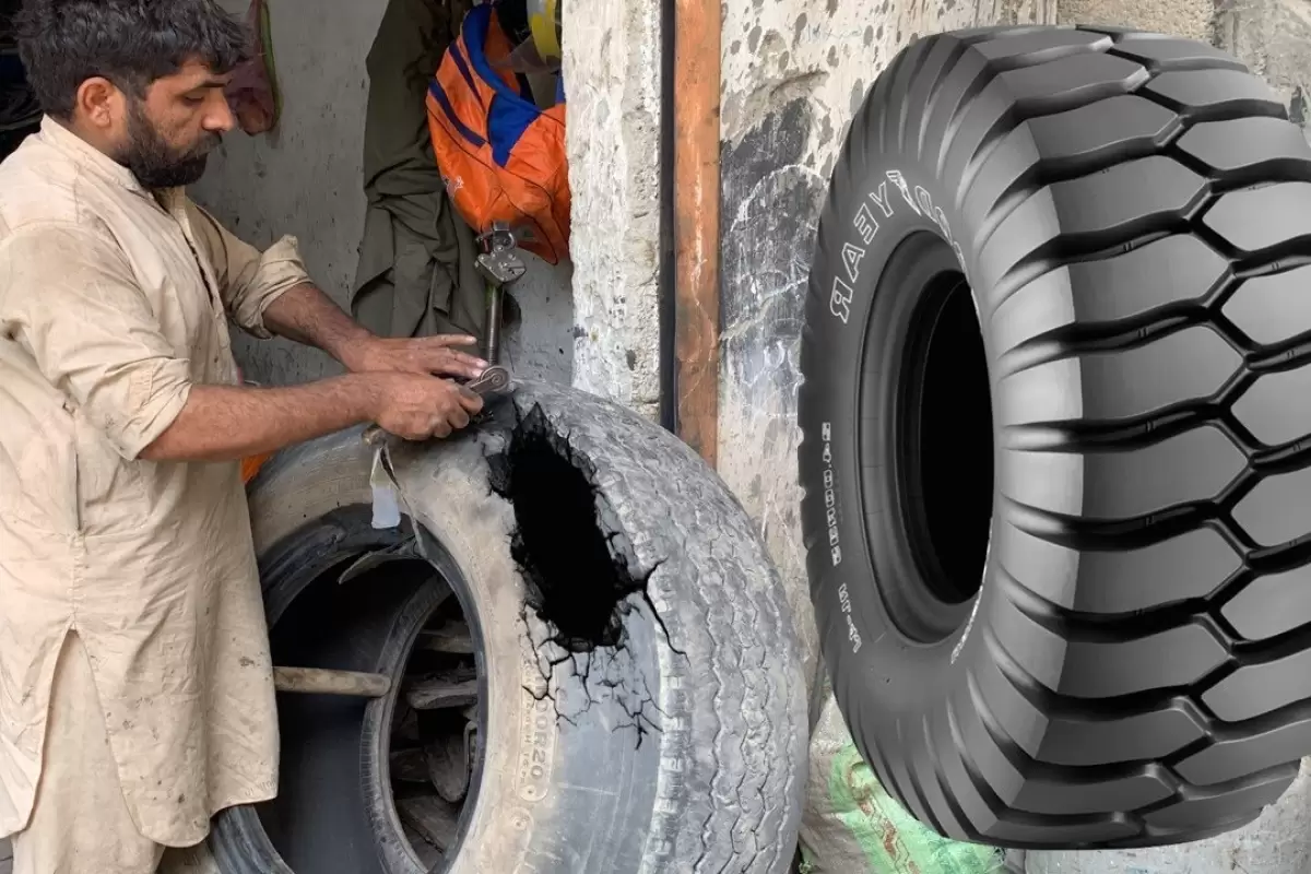 (ویدئو) مهارت منحصر به فرد استاد پاکستانی در تعمیر پارگی لاستیک کامیون را بینید