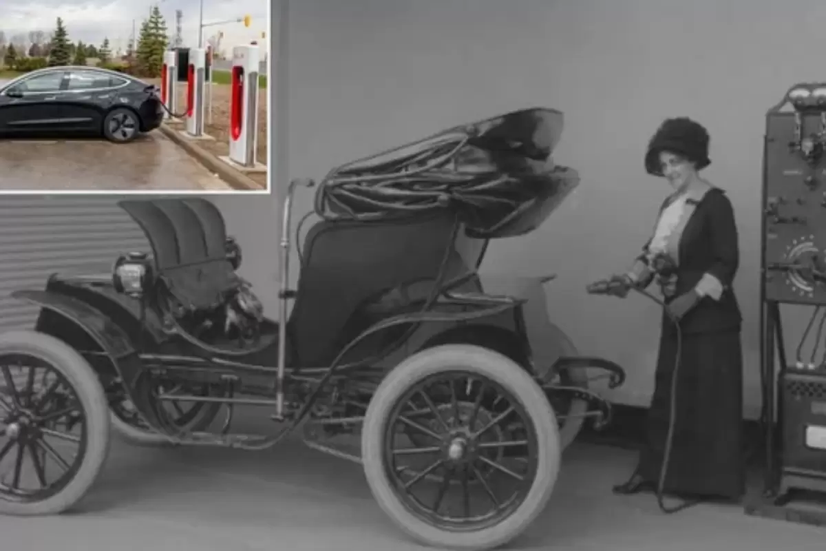 ماجرای عکس باورنکردنی از زنی در حال شارژ کردن ماشین برقی اش در ۱۰۰ سال پیش