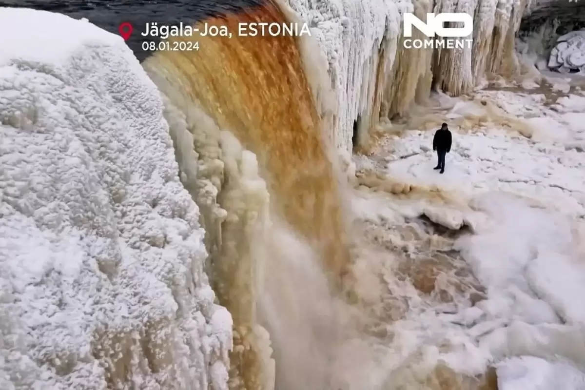 (ویدئو) بزرگ‌ترین آبشار استونی یخ زد