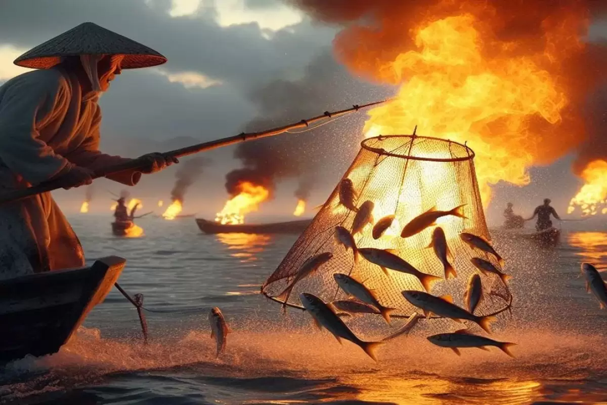 (ویدئو) روش عجیب ماهیگیران ژاپنی برای صید میلیون ها ماهی با آتش!