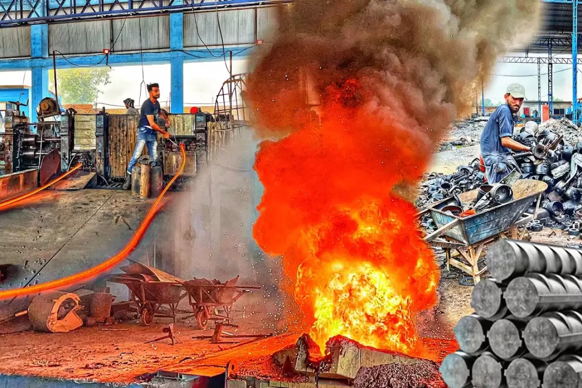 (ویدئو) فرآیند دیدنی تبدیل زباله های فولادی به میلگرد در یک کارخانه پاکستانی