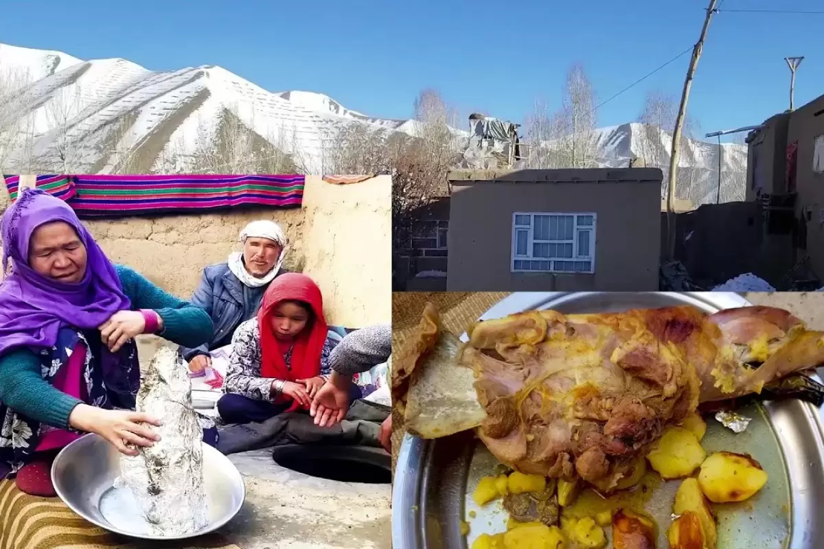 (ویدئو) فرآیند کباب کردن گوشت در تنور به روش دیدنی یک بانوی روستایی افغان