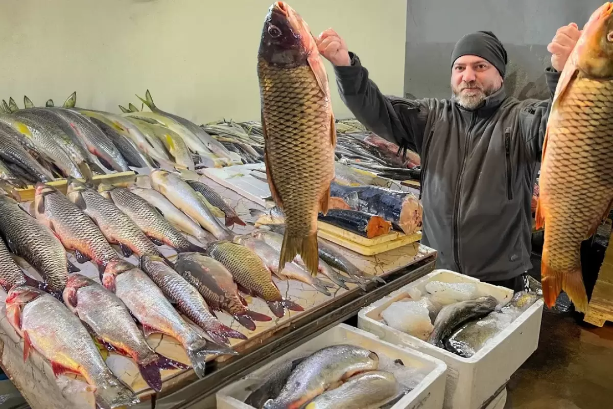 (ویدئو) روش تماشایی آشپز روستایی ساکن آذربایجان در کباب کردن دو ماهی کپور بزرگ