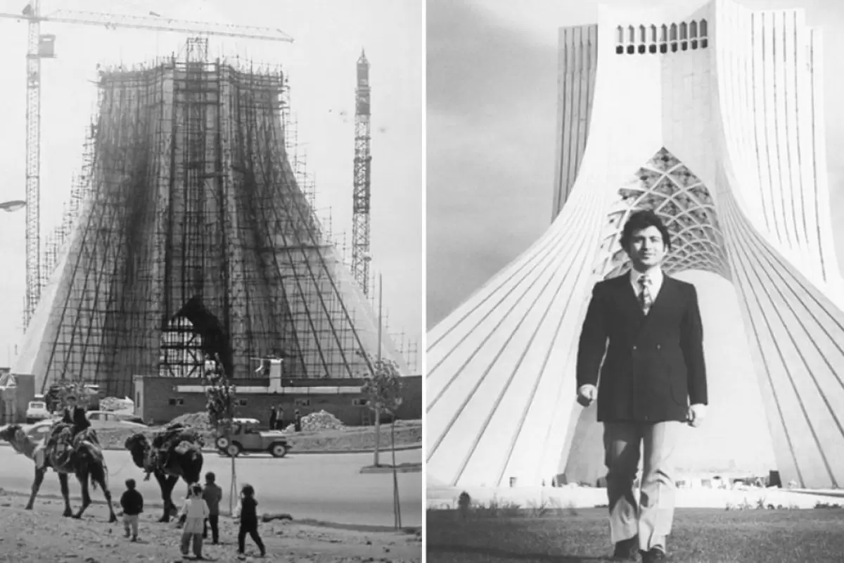 عکسی رنگی و دیده نشده از مرحله پایانی ساخت برج آزادی تهران؛ 54 سال قبل