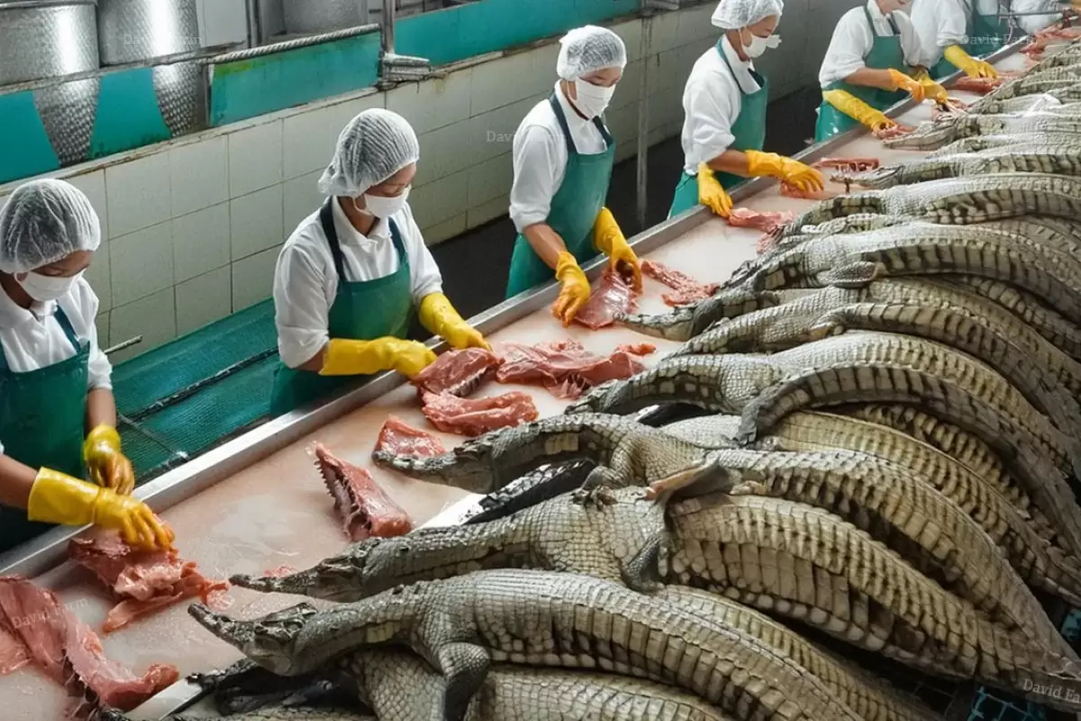 (ویدئو) فرآوری و پرورش گوشت و پوست کروکودیل در مزارع چین