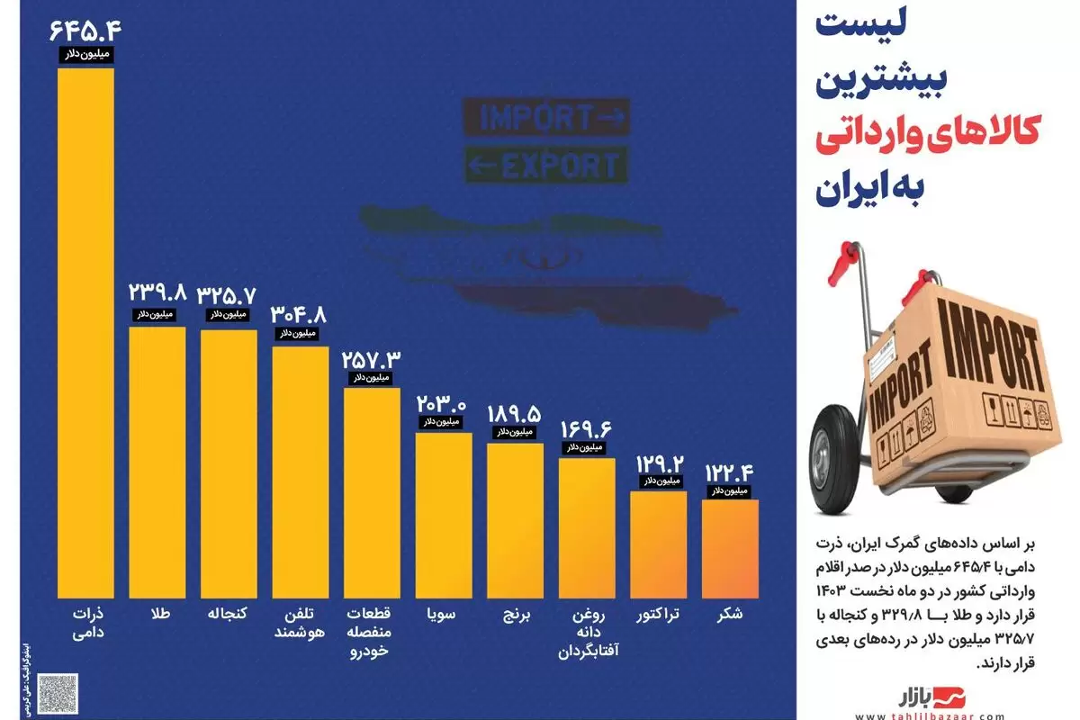 بیشترین کالاهای وارداتی به ایران در دو ماه نخست ۱۴۰۳