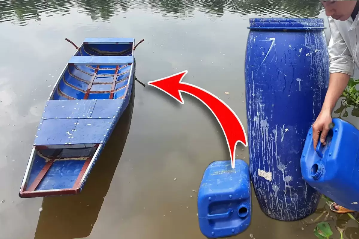 (ویدئو) نحوه ساخت یک قایق حرفه ای با دبه و بشکه پلاستیکی