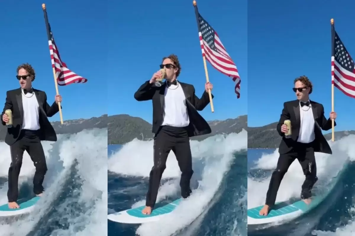 (ویدئو) موج سواری مارک زاکربرگ با کت و شلوار