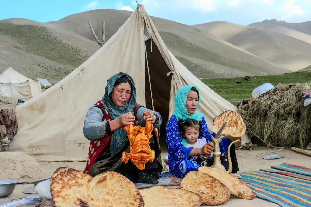 (ویدئو) پخت مرغ تنوری و نان فطیر به روش مادر  و دختر عشایر  افغان