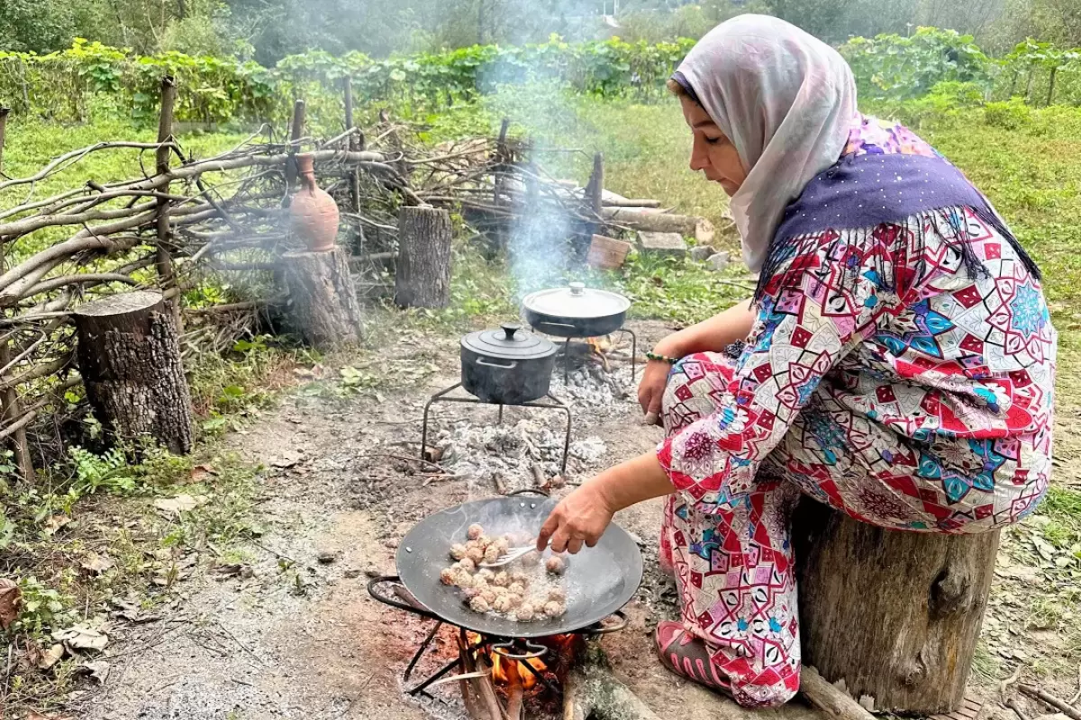 (ویدئو) پخت خورشت فسنجان با گوشت چرخ کرده در طبیعت زیبای مازندران