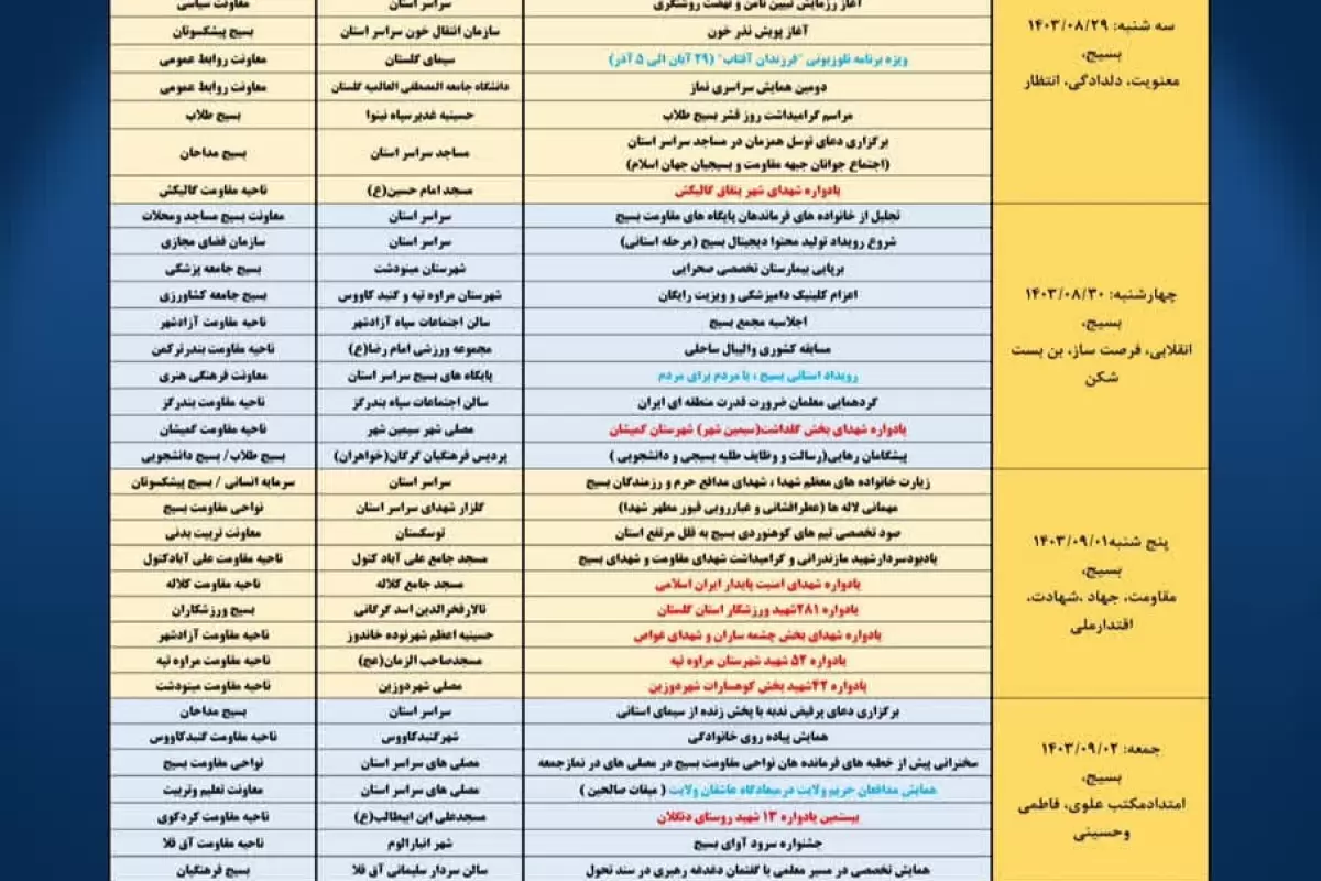 برگزاری ۶ هزار و ۵۹۹ برنامه  همزمان با هفته بسیج در گلستان