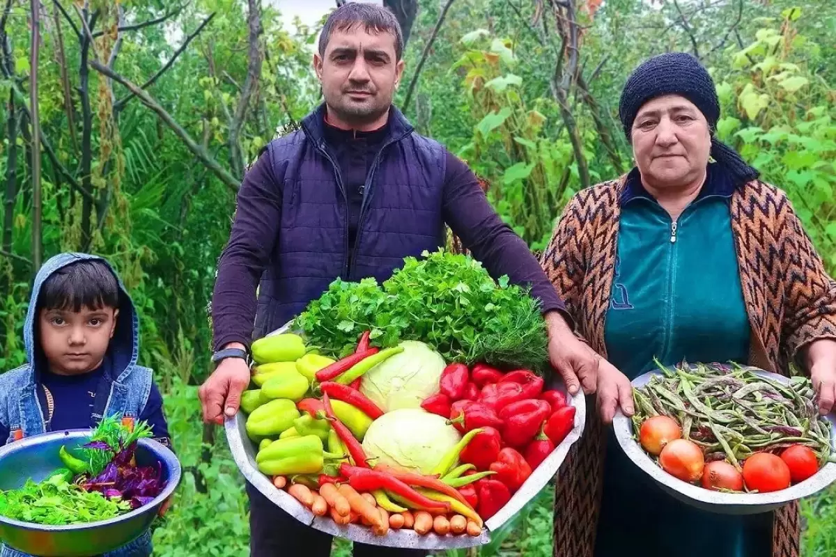 (ویدئو) غذای روستایی در آذربایجان؛ تهیه ترشی کلم و سالاد لوبیا