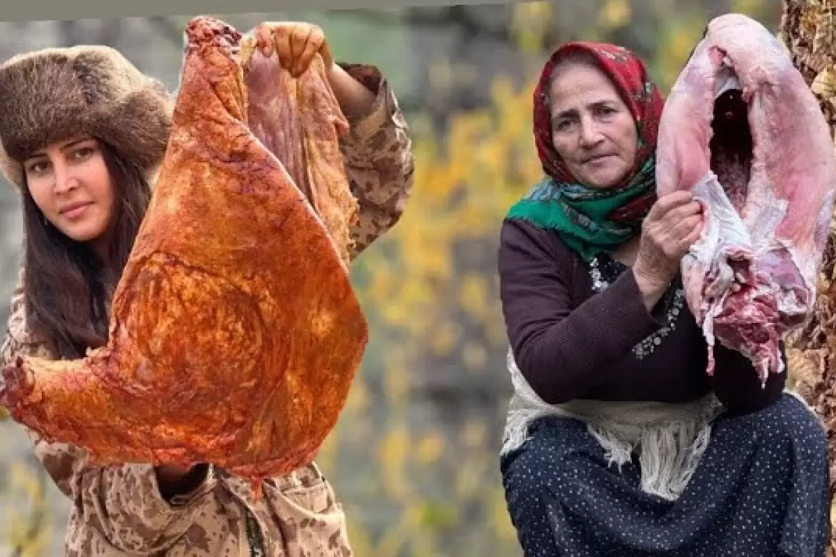 (ویدئو) غذای روستایی در گیلان؛ تهیه بره شکم پر تنوری در طبیعت