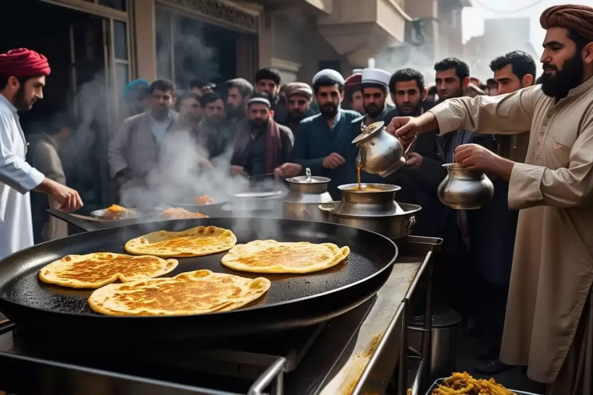 (ویدئو) غذای خیابانی در افغانستان؛ تهیه نان پاراتا با سیب زمینی و گوشت و چای شیر در کابل