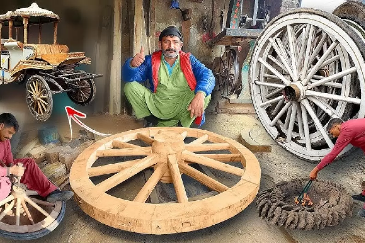 ببینید، مهارت استاد پاکستانی در ساخت چرخ چوبی برای گاری