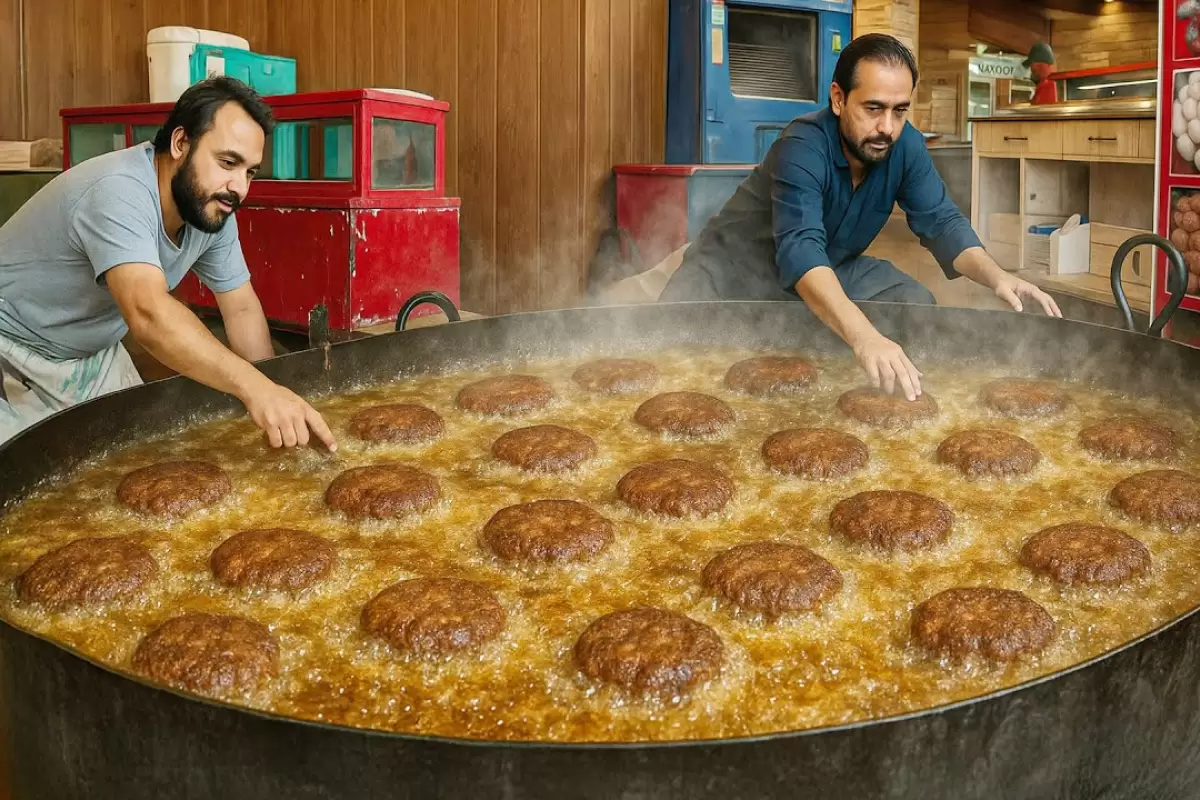 ببینید؛ غذای خیابانی در پاکستان؛ پخت چپلی کباب متفاوت پیشاوری ها