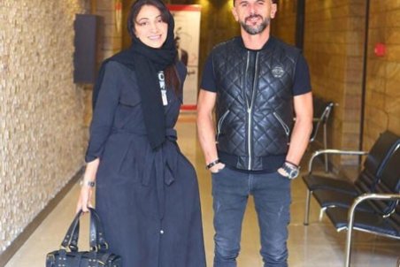 امین حیایی و همسرش در اکران «درخونگاه»