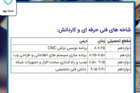 برنامه‌های درسی ۲۹ خرداد شبکه‌های تلویزیونی