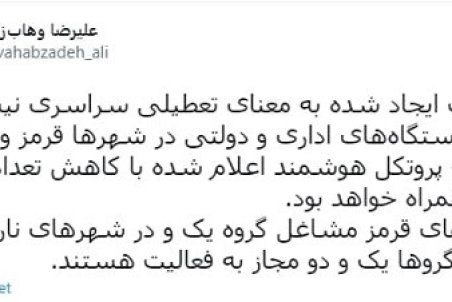 وهاب‌زاده: محدودیت‌‌ها به معنای تعطیلی نیست