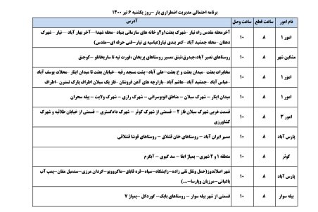 برنامه قطعی برق اردبیل یکشنبه 6تیر ۱۴۰۰