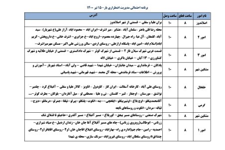 برنامه قطعی برق اردبیل سه شنبه 15 تیر ۱۴۰۰