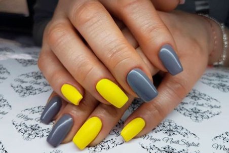 مدل ناخن 2021 ( ترکیب زرد و خاکستری)