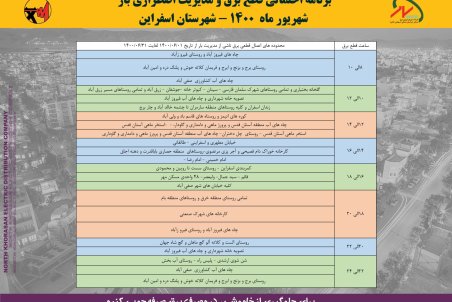 برنامه قطعی برق خراسان شمالی  چهارشنبه 24 شهریور 1400