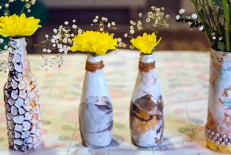 ساخت گلدان با بطری‌های شیشه‌ای + فیلم