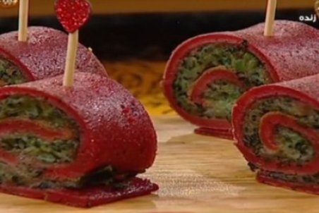 طرز تهیه رول لبو با فیلینگ اسفناج + فیلم