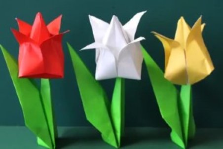 مراحل ساخت اوریگامی سه بعدی گل لاله + فیلم